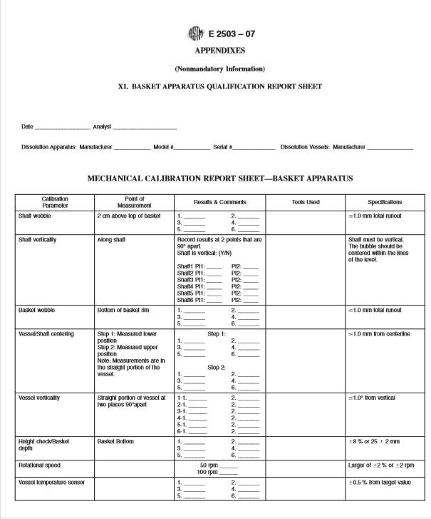 Qualificação de Dissolutores sem uso de comprimidos - Normativa ASTM E2503-07